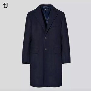 UNIQLO +J JIL SANDER Navy Blue Wool Blend Chesterfield Coat Chester XL Orig $299